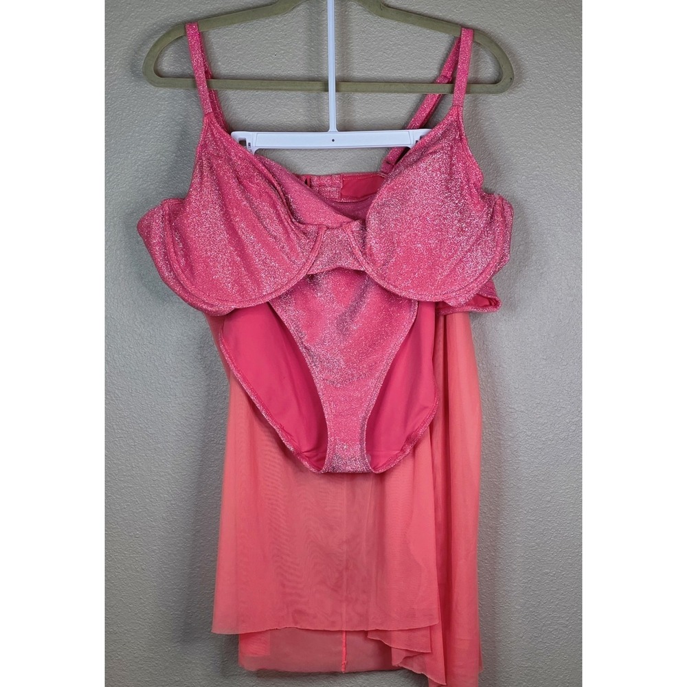 NWT Good American Set Swim Bikini Two Piece Sparkle Demi Pink& Swimcover Sz 4XL